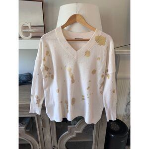 Brodie Cashmere Gold Foil Harriet V Sweater In Organic White Size Medium